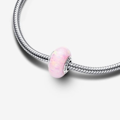 PANDORA Opalescent Pink Charm (Silver Sterling, Opal Lap-created) - Hạt trang trí vòng tay hình tròn thuỷ tinh, bạc 925, đá Opal nhân tạo màu hồng