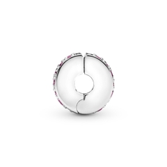 PANDORA Pink Pavé Clip Charm (Silver Sterling, Zircona) - Hạt trang trí vòng tay hình tròn, chốt bấm chặn, bạc 925, CZ hồng - JEWELRY