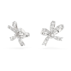 SWAROVSKI Volta stud earrings  (Bow, Small, White, Rhodium plated) - Khuyên tai hình nơ trắng - JEWERY