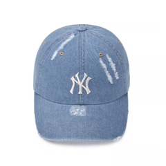 MLB Damage washed denim unstructured ball cap New York Yankees BLUE denim - Mũ lưỡi trai, nón kết màu xanh jeans nhạt