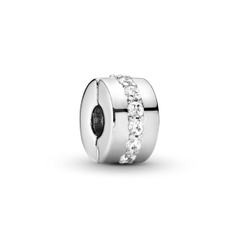 PANDORA Clear Sparkling Row Clip Charm (Silver Sterling, Zircona) - Hạt trang trí vòng tay hình tròn, chốt bấm chặn, bạc 925, CZ trắng - JEWELRY