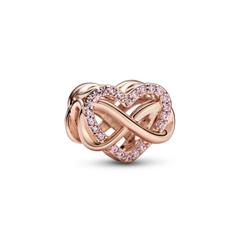 PANDORA Charm Moments INFINITY HEART (Silver Sterling, Rose-gold 14k plated, Zircona) - Hạt trang trí vòng tay hình trái tim vô cực, bạc 925, mạ vàng hồng 14k, đá CZ