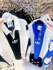ÁO ADIDAS POLO LONG SLEEVE / SWEATSHIRT - GREY BLUE / BLACK WHITE - ÁO CÓ CỔ TAY DÀI SỌC XANH XÁM / ĐEN TRẮNG