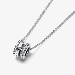 PANDORA Signature Logo Pavé & Beads - Pendant & Necklace (Sterling Silver, Zirconia) - Dây chuyền/ cổ bạc 925, đính đá CZ