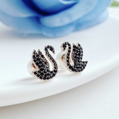 SWAROVSKI Swan stud earrings (Swan, Black, Rose gold-tone plated) - Khuyên tai thiên nga đen - JEWERY