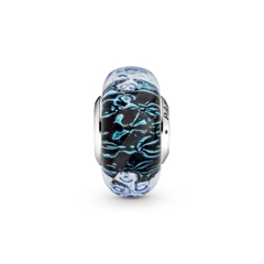 PANDORA Wavy Dark Blue Murano Glass Ocean Charm (Silver Sterling) - Hạt trang trí vòng tay hình tròn, bạc 925, màu xanh gợn sóng đại dương - JEWELRY