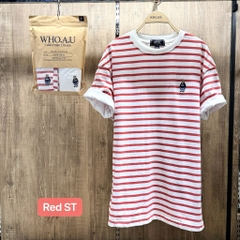WHOAU T-SHIRT (SET GỒM 2 ÁO - Trắng và sọc Đỏ Red)