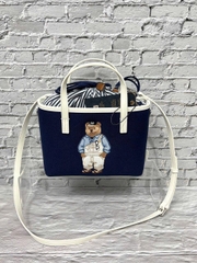 WHOAU BEAR CANVAS TOTE BAG NAVY - Túi xách có quai, đeo chéo, hình gấu, màu xanh đen
