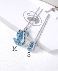 SWAROVSKI Swan pendant (Swan, M or S size, Blue, Rhodium plated) - Dây cổ, dây chuyền thiên nga xanh - JEWELRY NECKLACE