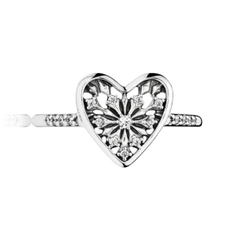 PANDORA Heart of Winter Ring (Silver Sterling, Clear Zirconia) - Nhẫn hình trái tim hoa tuyết, bạc 925, đá CZ trắng trong suốt - RINGS JEWELRY