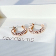 SWAROVSKI Dextera hoop stone earrings (Pavé, Small, White, Rose gold-tone plated) - Khuyên tai tròn màu vàng hồng, pha lê trắng - JEWERY