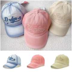 MLB Varsity Cultive Washing Stitch Unstructured Ball Cap PEACH/B.GREY/SAND - Mũ lưỡi trai, nón kết màu hồng/xanh xám/cát vàng