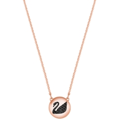 SWAROVSKI Hall Swan necklace (Swan, Rose Gold plated) - Dây cổ, dây chuyền thiên nga đen trong vòng tròn - SWAROVSKI - JEWELRY NECKLACE