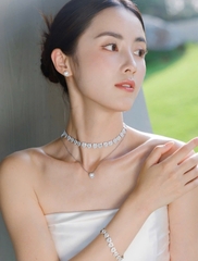 CHÍNH HÃNG - SWAROVSKI x Ariana Grande set (Mixed cuts, Heart, White, Rhodium plated) - SET - EARRINGS - NECKLACE - Khuyên tai + dây cổ, pha lê trắng, trái tim - JEWELRY