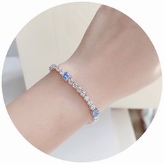CHÍNH HÃNG - SWAROVSKI Matrix Tennis bracelet (Mixed cut, Blue, Rhodium plated) - Vòng/lắc tay đá pha lê trắng phối xanh - JEWELRY