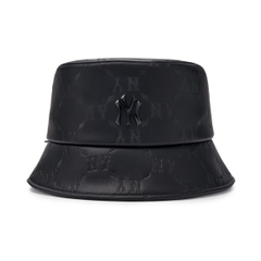 Mũ MLB Diamond Monogram Leather Bucket Hat New York Yankees Black - Mũ vành tròn, chất da, màu đen