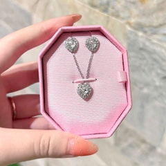 CHÍNH HÃNG - SWAROVSKI x Ariana Grande set (Mixed cuts, Heart, White, Rhodium plated) - SET - EARRINGS - NECKLACE - Khuyên tai + dây cổ, pha lê trắng, trái tim - JEWELRY