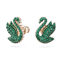 SWAROVSKI Swan stud earrings (Green, Rose gold-tone plated) - Khuyên tai thiên nga, pha lê xanh - JEWERY