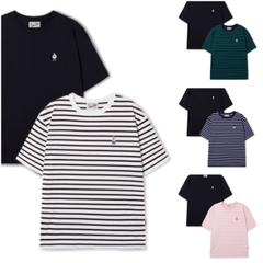 CHÍNH HÃNG - WHOAU (2PACK/SET) STEVE BEAR STRIPE T-SHIRT - Bộ 2 áo thun màu đen+sọc