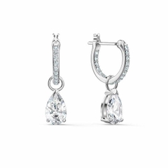 SWAROVSKI Attract Pear Mini Hoop Pierced Earrings (White, Rhodium Plated) - Khuyên tai pha lê trắng, cắt giọt - JEWERY