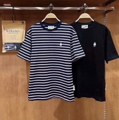 CHÍNH HÃNG - WHOAU (2PACK/SET) STEVE BEAR STRIPE T-SHIRT - Bộ 2 áo thun màu đen+sọc