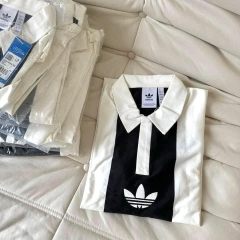 ÁO ADIDAS POLO LONG SLEEVE / SWEATSHIRT - GREY BLUE / BLACK WHITE - ÁO CÓ CỔ TAY DÀI SỌC XANH XÁM / ĐEN TRẮNG