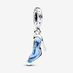 PANDORA Disney Cinderella's Glass Blue Slipper Dangle Charm (Silver Sterling, CZ, GLASS) - Hạt trang trí vòng tay hình chiếc giày thuỷ tinh xanh, bạc 925, đá Zirconia