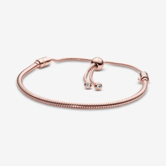 Pandora Moments Snake Chain Sliding Bracelet (Round Clasp, Rose-gold 14k plated) - Vòng/lắc tay hỗn hợp kim loại mạ vàng hồng 14k, khoá tròn, dáng rút mềm - JEWELRY
