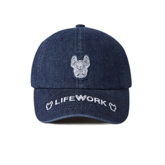 Mũ LIFEWORK Bulldog Ball Cap Daẩk Denim - Mũ, nón kết, lưỡi trai màu xanh jean sẫm hình chó