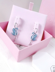 SWAROVSKI Swan drop earrings (Swan, Blue, Rhodium plated) - Khuyên tai thiên nga xanh - JEWERY