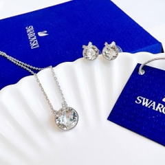 SWAROVSKI Bella V set (Round cut, White, Rhodium plated) - EARRINGS & NECKLACE - Khuyên tai + dây cổ, pha lê trắng - JEWELRY