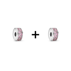 PANDORA Pink Pavé Clip Charm (Silver Sterling, Zircona) - Hạt trang trí vòng tay hình tròn, chốt bấm chặn, bạc 925, CZ hồng - JEWELRY