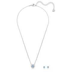 SWAROVSKI Una set (Round cut, Blue, Rhodium plated) - EARRINGS & NECKLACE - Khuyên tai + dây cổ, pha lê xanh chuyển động - JEWELRY
