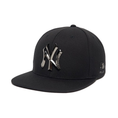 MŨ MLB LOGO NY SILVER BLACK SNAPBACK