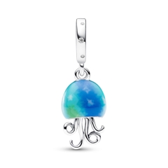 PANDORA Colour-changing Jellyfish Dangle Charm (Silver Sterling, CZ) - Hạt treo trang trí vòng tay, hình sứa tráng men tone xanh, bạc 925 - JEWELRY