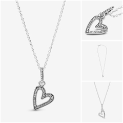 PANDORA Sparkling Freehand Heart - Necklace - Earrings - SET (Sterling, White Zircona) - Dây cổ / khuyên tai / bộ (dây + khuyên) - Bạc 925, đá CZ trắng, hình tim - JEWELRY