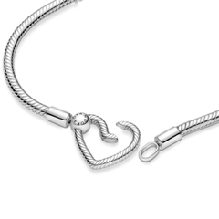 PANDORA Moments Heart Snake Chain Bracelet (Silver Sterling) - Vòng/lắc bạc 925, khoá cài trái tim bạc 925, dáng mềm