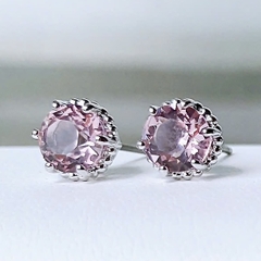 SWAROVSKI Birthstone stud earrings (Round cut, Pale Pink, Rhodium plated) - Khuyên tai, hình tròn, pha lê màu hồng phớt - JEWERY