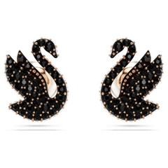 SWAROVSKI Swan stud earrings (Swan, Black, Rose gold-tone plated) - Khuyên tai thiên nga đen - JEWERY