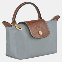 MINI SIZE - TÚI LONGCHAMP LE PLIAGE ORIGINAL POUCH WITH HANDLE - STEEL - Recycled Canvas - Túi xách màu xanh xám