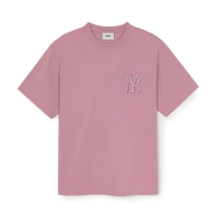 MLB Denim-like monotiv overfit functional short-sleeve T-shirt New York Yankees Pink - Áo thun cổ tròn, tay lở màu hồng