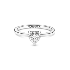 PANDORA Sparkling Heart Solitare Ring (Silver Sterling, Clear Zirconia) - Nhẫn hình trái tim lấp lánh, bạc 925, đá CZ trắng trong suốt - RINGS JEWELRY