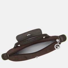 CHÍNH HÃNG - MINI SIZE - TÚI LONGCHAMP LE PLIAGE GREEN POUCH WITH HANDLE - MOCHA - Túi xách màu nâu sẫm