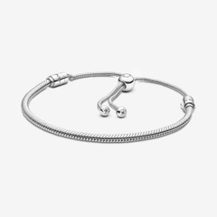 PANDORA Moments Snake Chain Slider Bracelet (Round clasp, Silver Sterling) - Vòng/lắc bạc 925, khoá chốt tròn rút, dáng mềm - JEWELRY