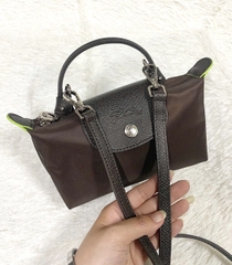 CHÍNH HÃNG - MINI SIZE - TÚI LONGCHAMP LE PLIAGE GREEN POUCH WITH HANDLE - MOCHA - Túi xách màu nâu sẫm