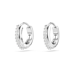 SWAROVSKI Matrix hoop earrings (Round cut, White, Rhodium plated) - Khuyên tai, vòng tròn đính pha lê - JEWERY