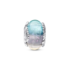 PANDORA Multicolour Murano Glass & Curved Feather Charm (Silver Sterling) - Hạt trang trí vòng tay hình tròn, bạc 925, màu cầu vòng, hoạ tiết lông vũ - JEWELRY