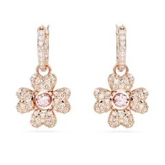 SWAROVSKI Idyllia drop earrings (Clover, White, Rose gold-tone plated) - Khuyên tai lá, pha lê hồng - JEWELRY