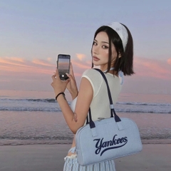 Túi MLB Varsity Cursive Denim Shoulder Bag Pink/Blue/White - Túi xách, đeo vai màu hồng/xanh/trắng