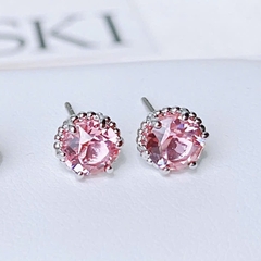 SWAROVSKI Birthstone stud earrings (Round cut, Dark Pink, Rhodium plated) - Khuyên tai, hình tròn, pha lê màu hồng đậm - JEWERY